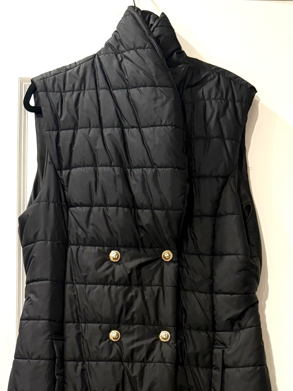 Black Quilted Double-Breasted Puffer Vest